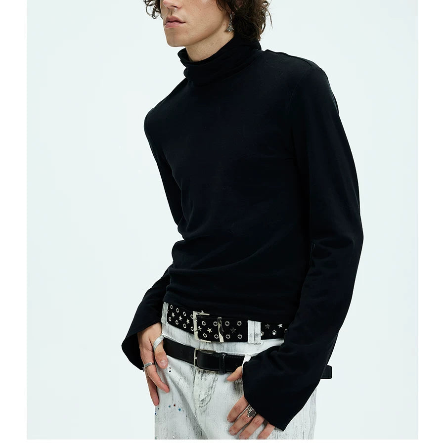 Two-color Fitted Long-sleeve Turtleneck Tee