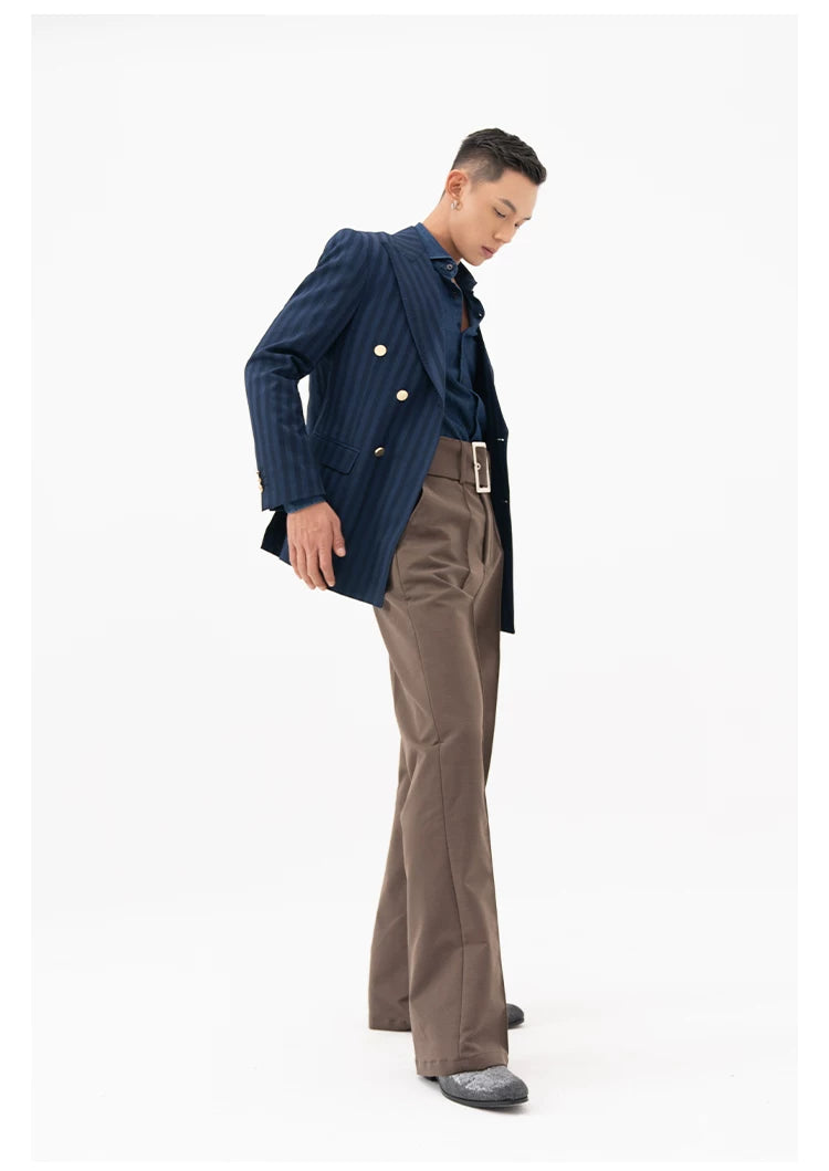 Men's Slim Striped Navy Blazer