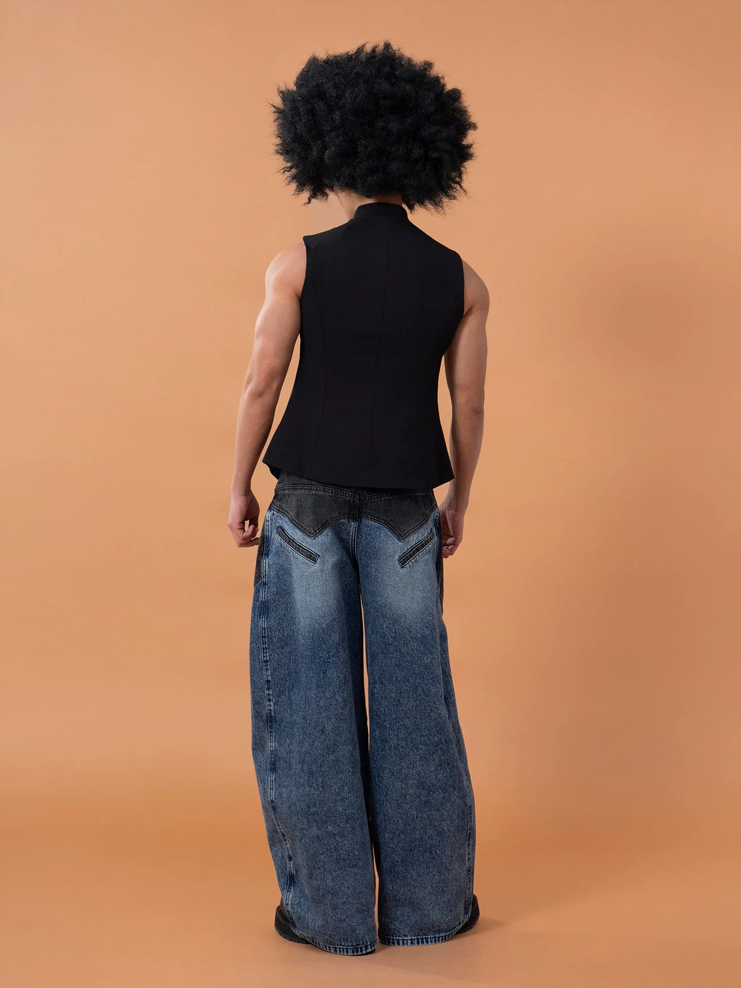 Black Slim Stand Collar Chinese Vest
