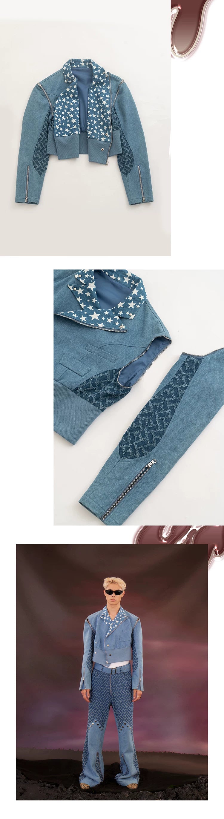 Detachable Zipper Star Cropped Denim Jacket