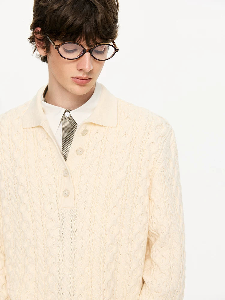 Men's Milk Cotton Cable Polo Sweater