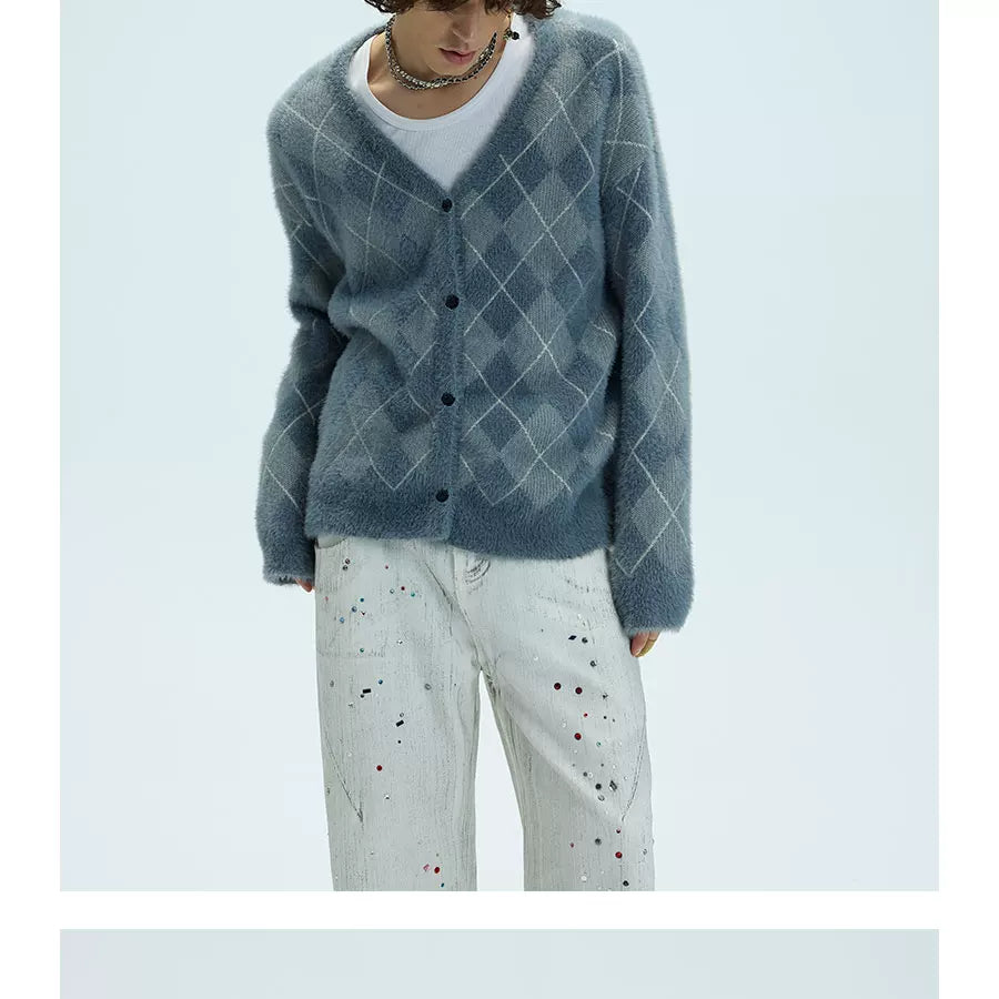 Two Tone Faux Fur Plaid Cardigan