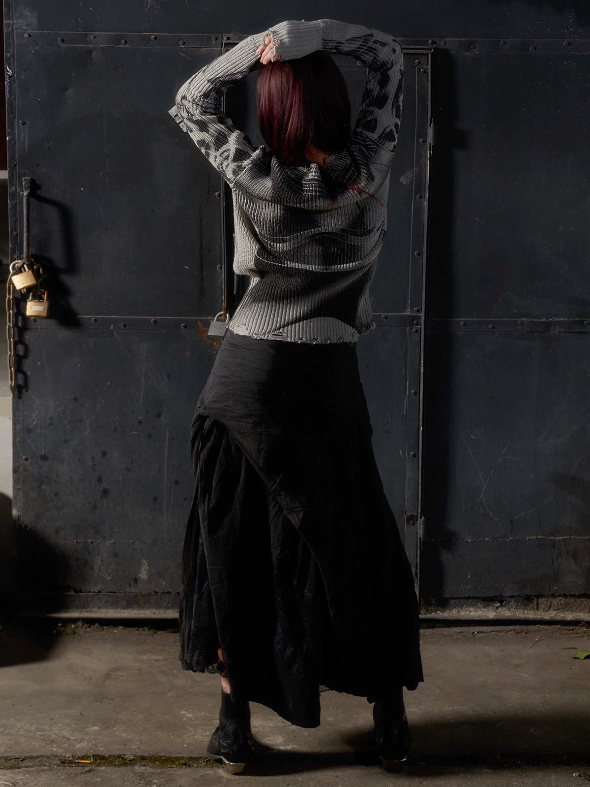 Distressed Knight Armor Print Sweater