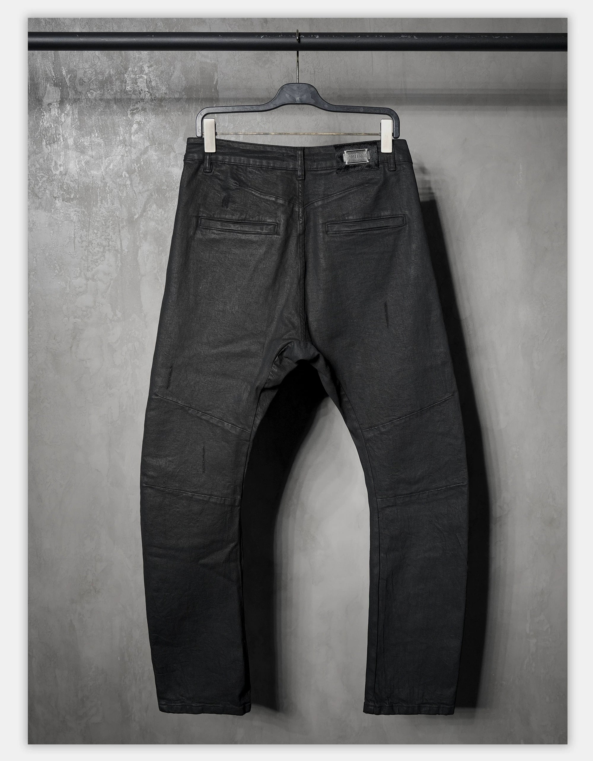Waxed Distressed Curved Slim Jeans