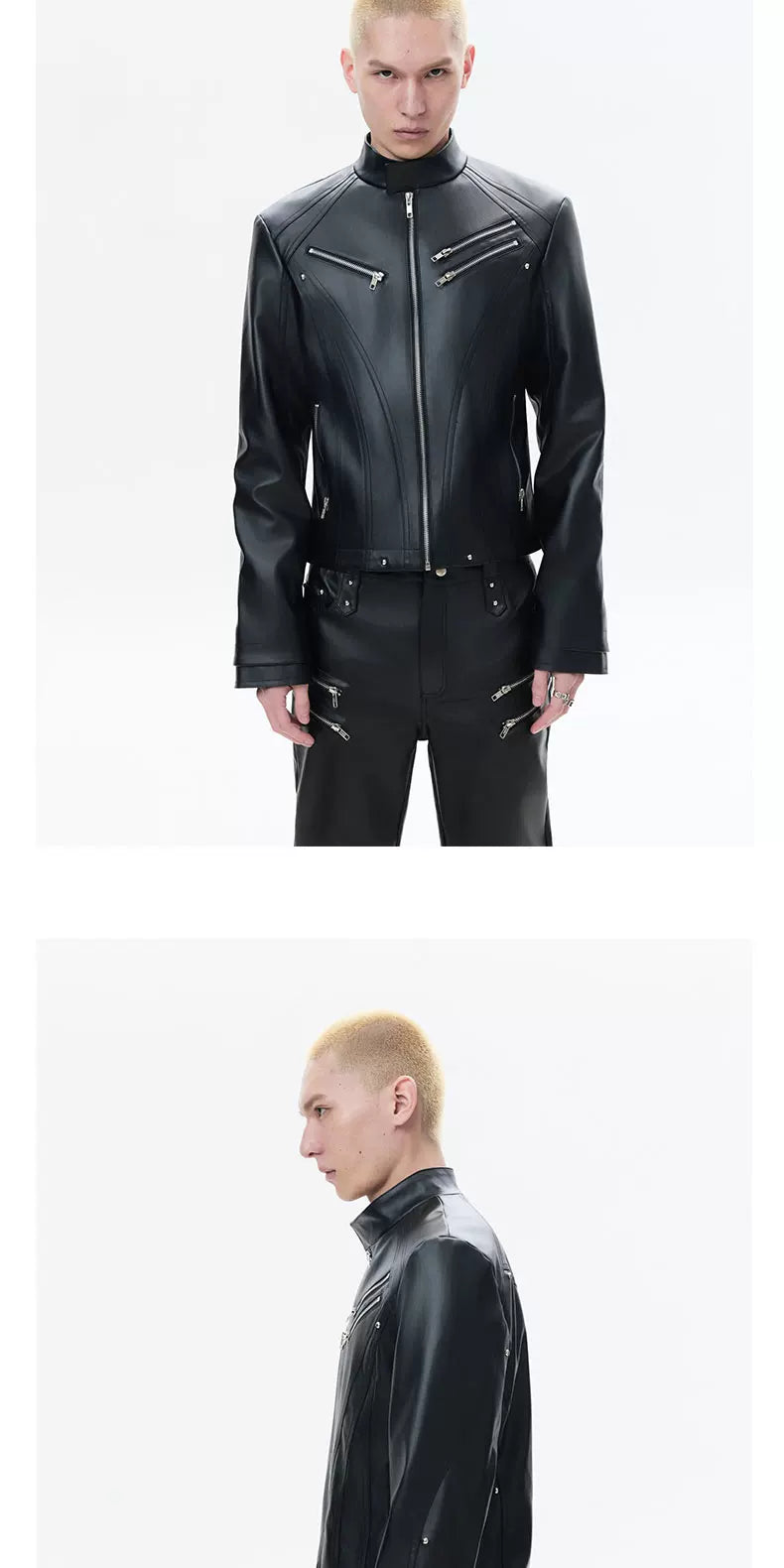 Men's Deconstructed Black Leather Biker Jacket