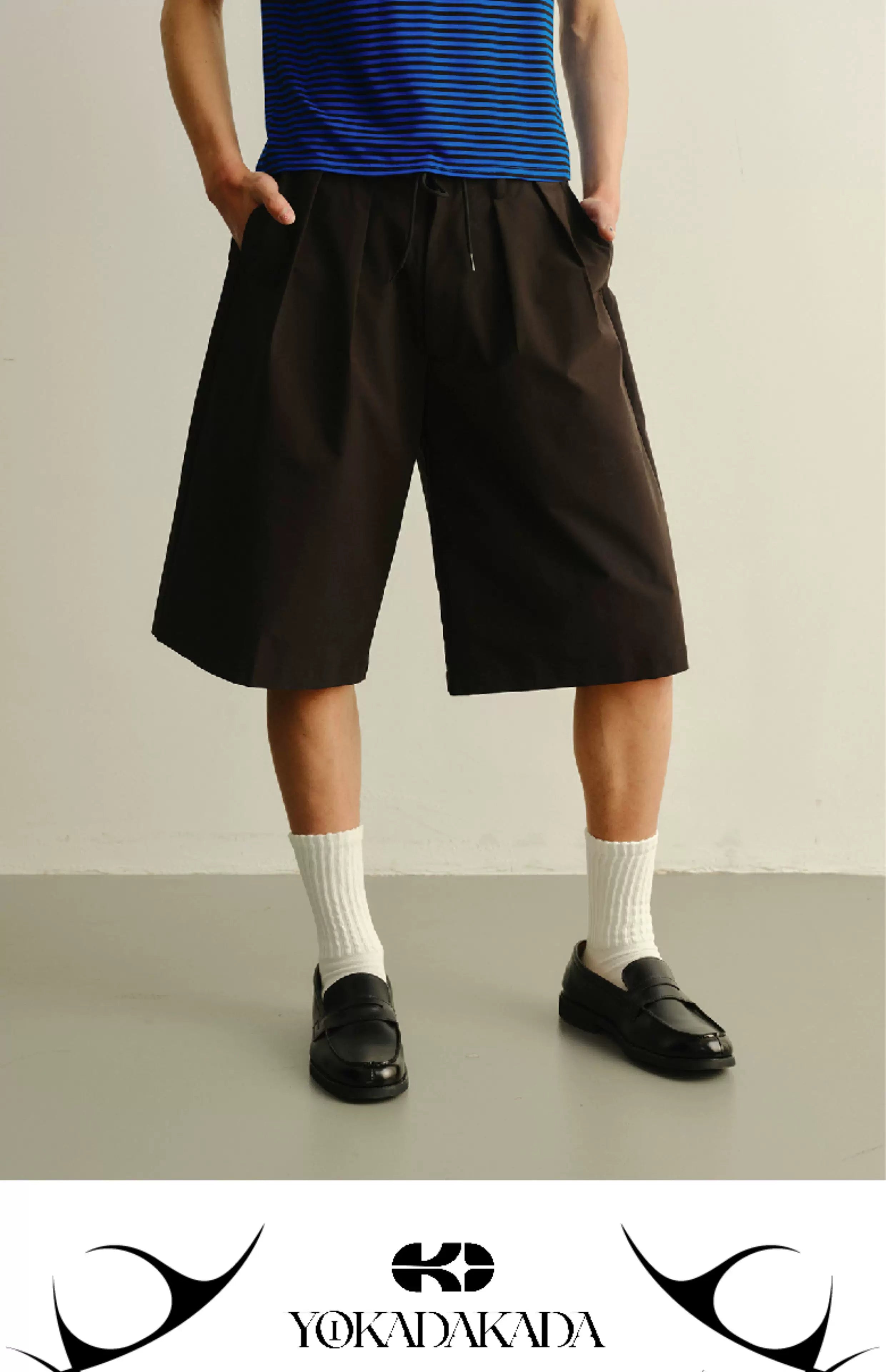 Solid Pleated Drawstring Casual Shorts
