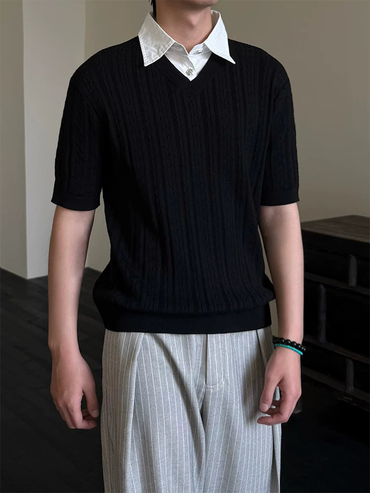 Wool Lyocell Fake Two-piece Knit Tee