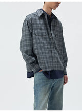 Short Color Block Plaid Cargo Shirt