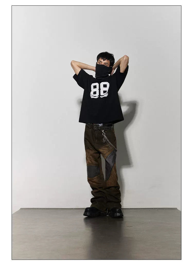 Striped Patchwork 88 Print Football Tee