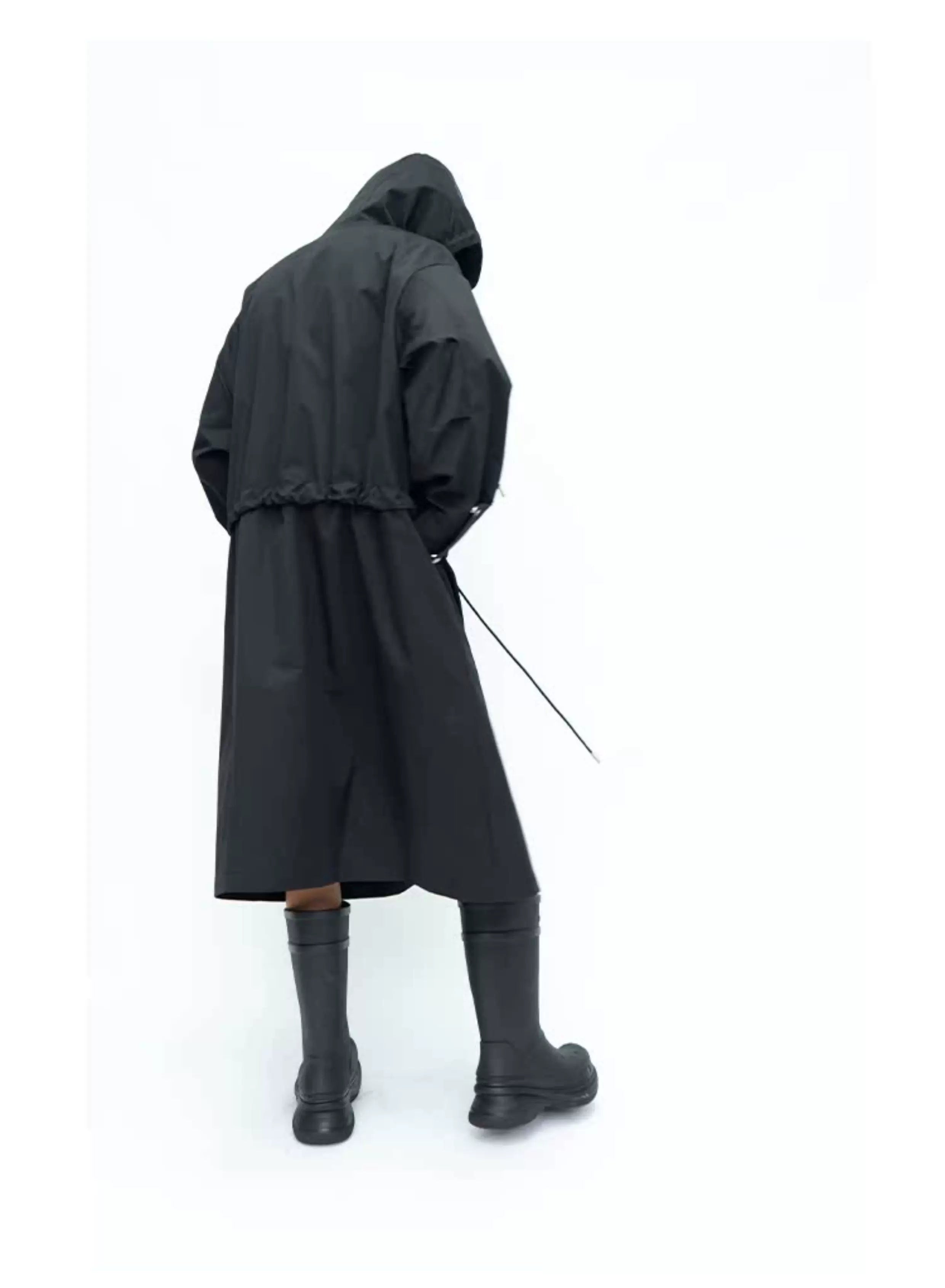 Hooded Long Water-resistant Waist-cinched Trench Coat