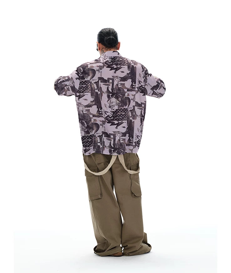 Lavender Graffiti Cuban Collar Hawaiian Shirt