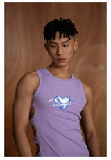 Purple Heart Rhinestone Cutout Tank Top