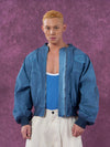 Men's Textured Gray Blue Bomber Jacket
