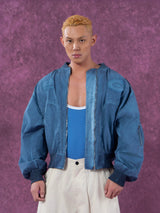 Men's Textured Gray Blue Bomber Jacket