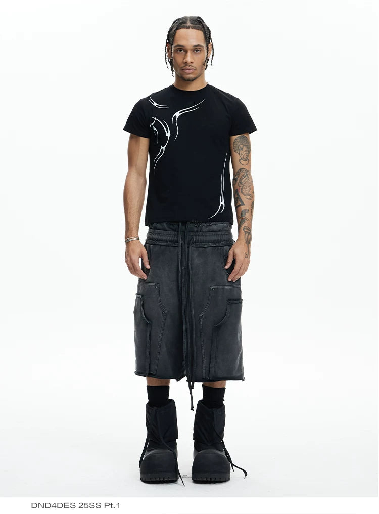 Loose Double Waistband Vintage Cotton Shorts