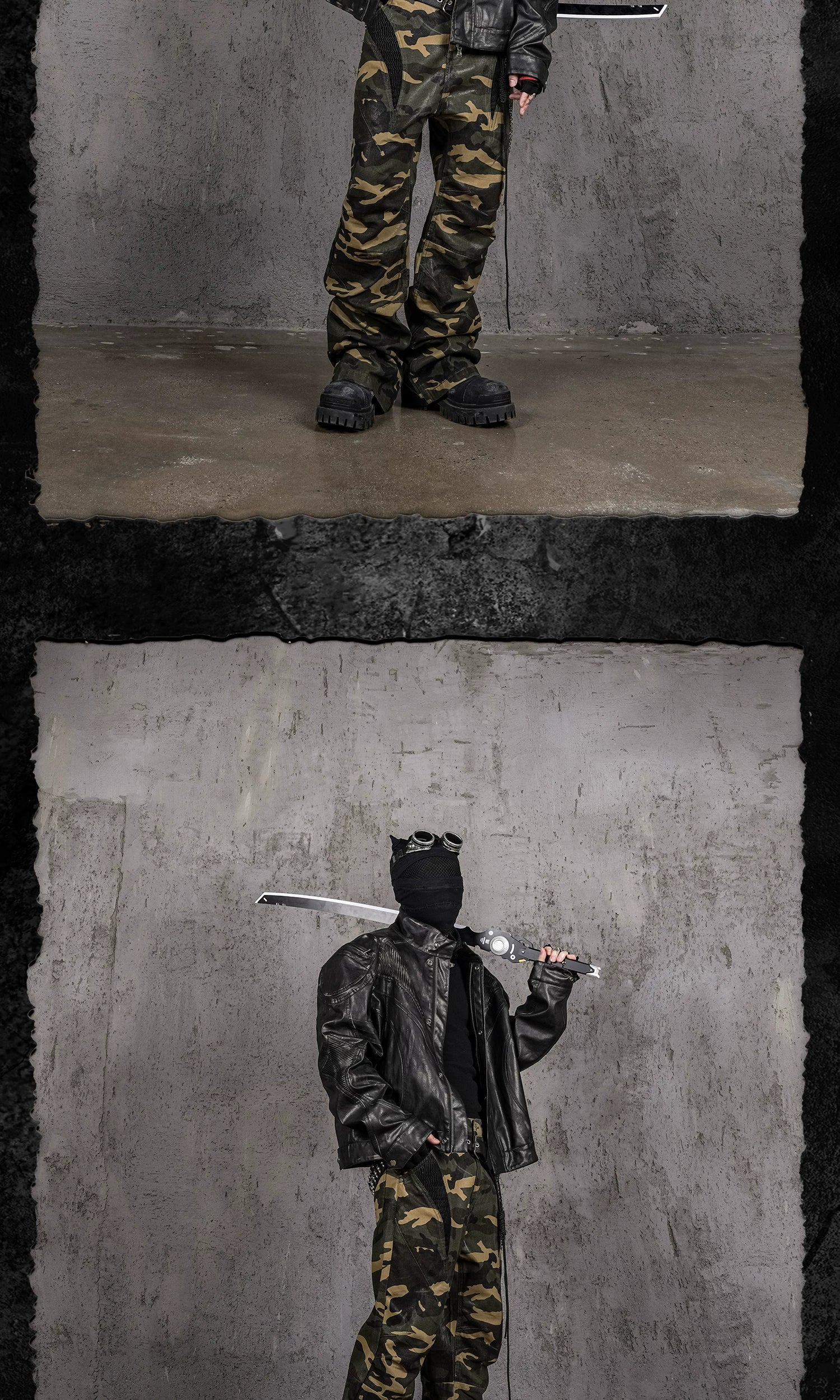 Oversized Distressed Nightfang Leather Biker Jacket