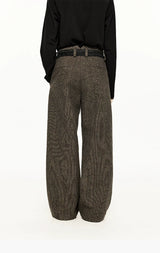 Wide Leg Pleated Wool Houndstooth Pants