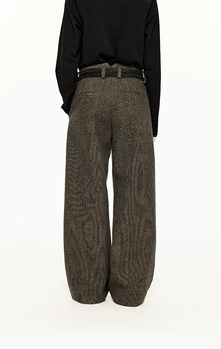 Wide Leg Pleated Wool Houndstooth Pants