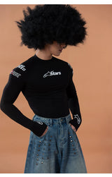 Men's Black Racing Print Long-sleeved Tee