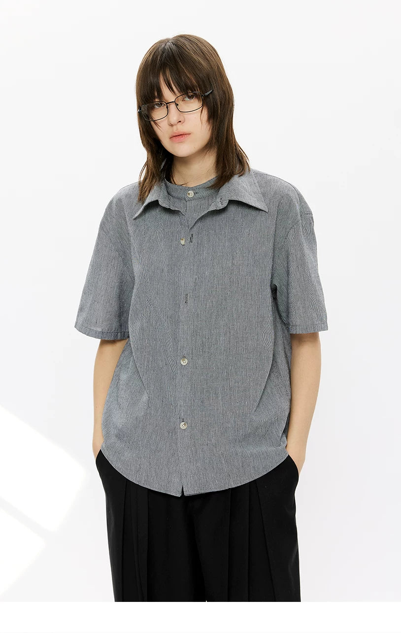 Men's Double-layered Short-sleeved Plaid Linen Shirt