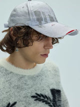 White Distressed Printed Long Brim Cap