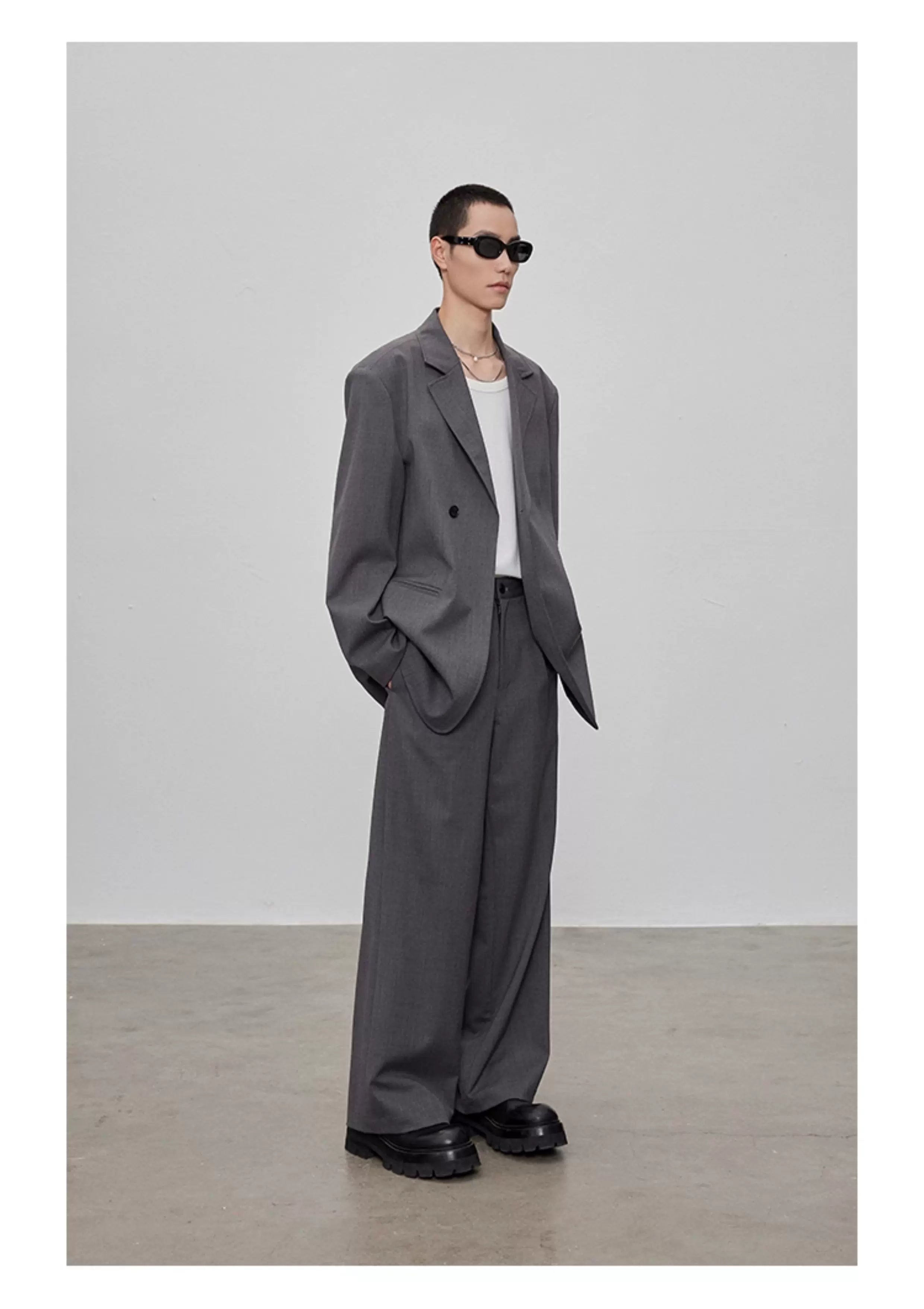 Adjustable Waist Wool Blend Dress Pants