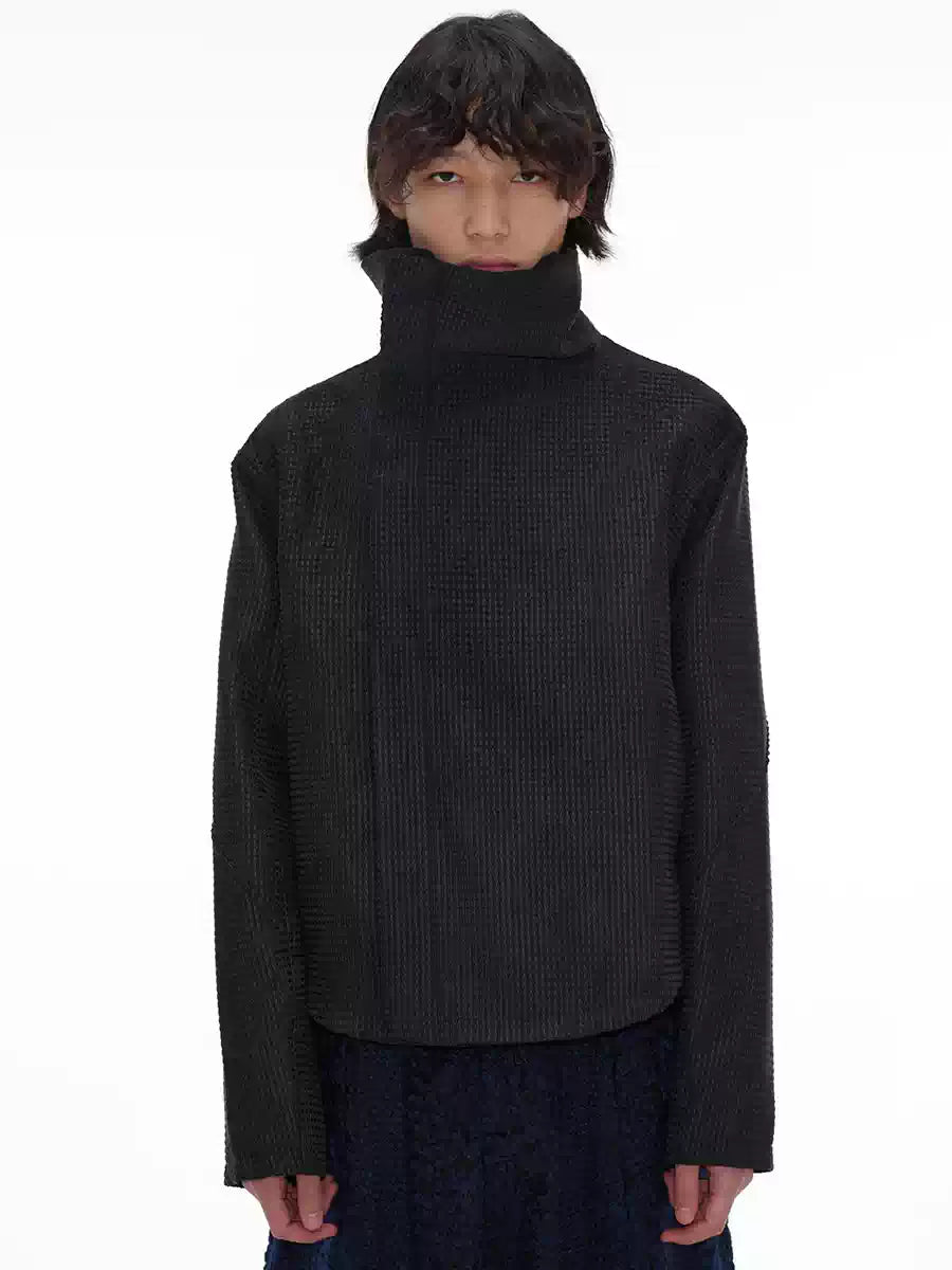 Jacquard Wide Lapel Asymmetric Zipper Jacket