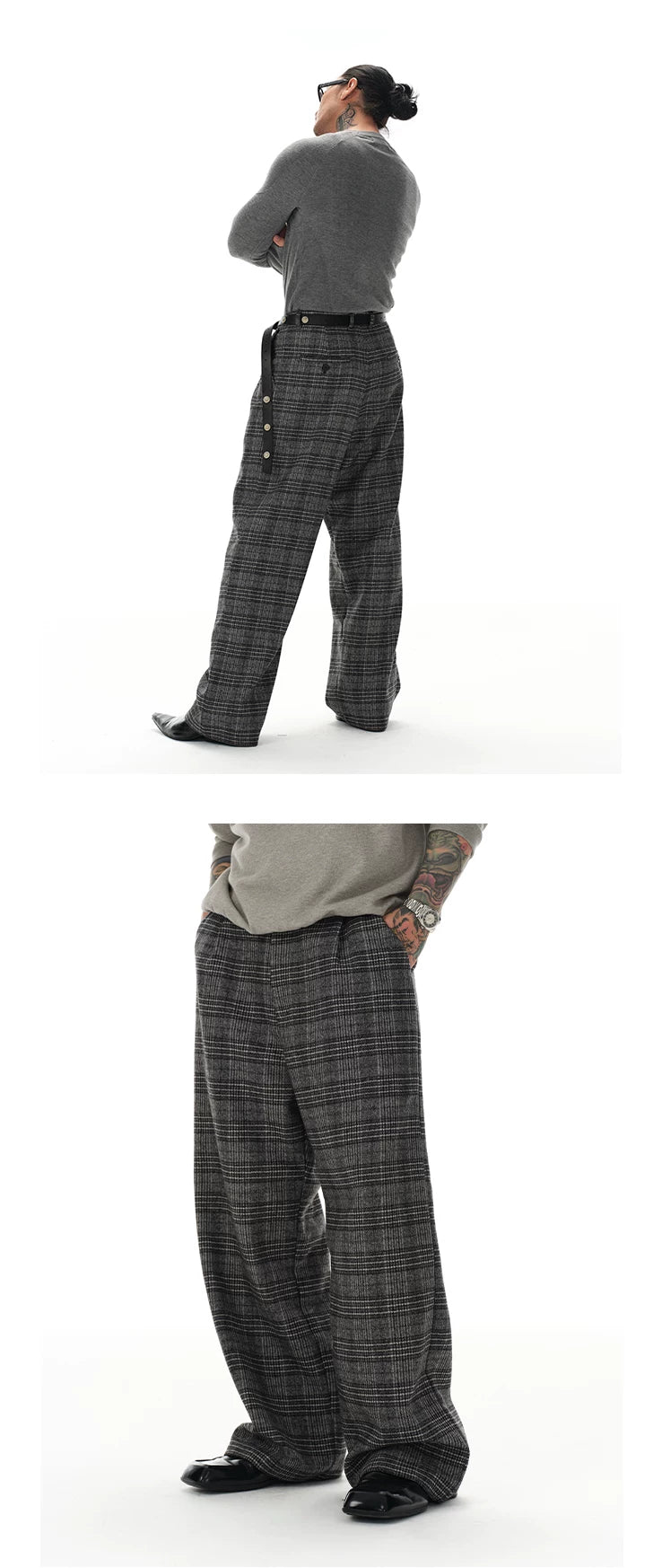 Black Grey Plaid Wool Pants