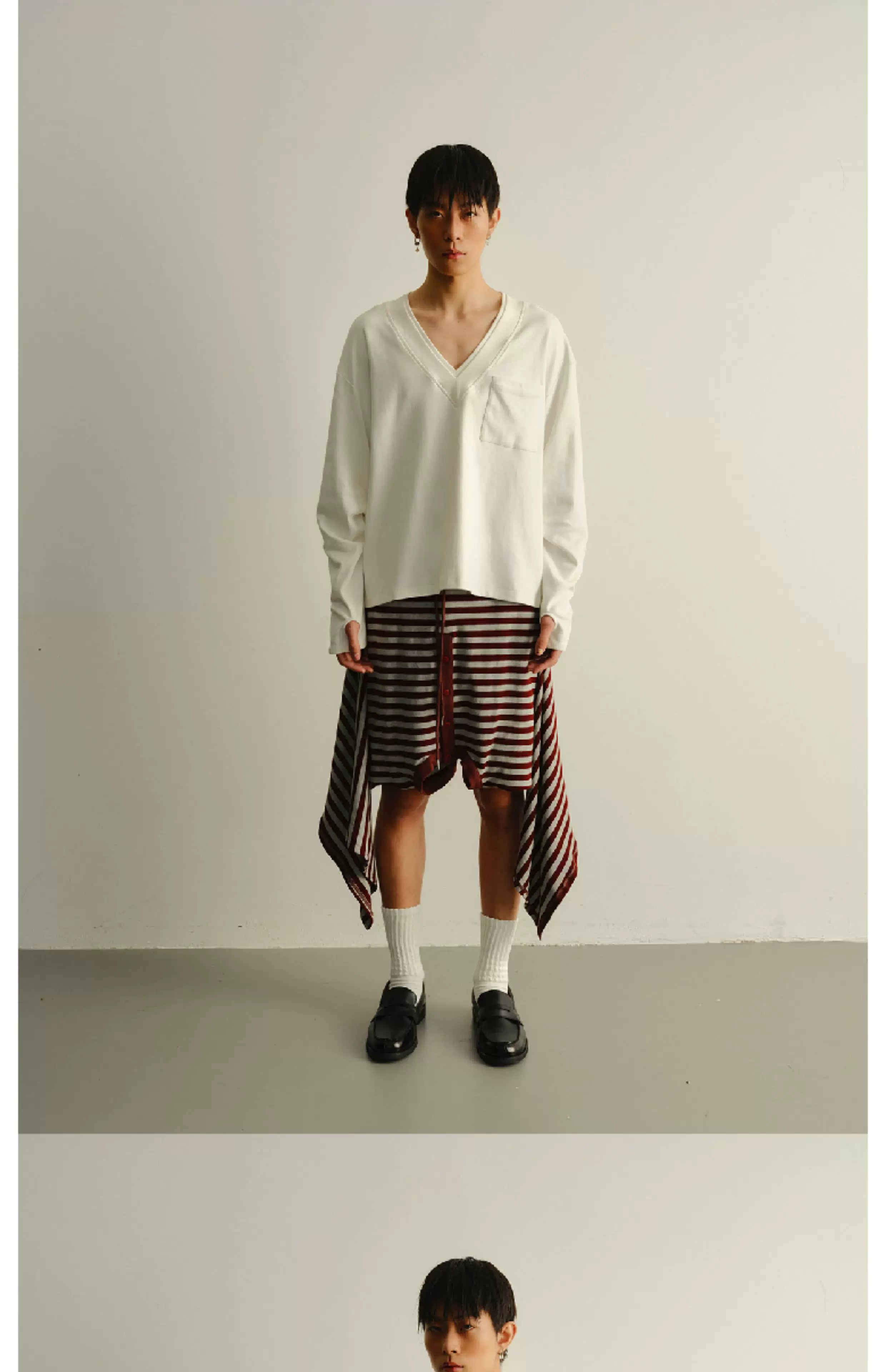 Striped Loose Deconstructed Sweat Shorts
