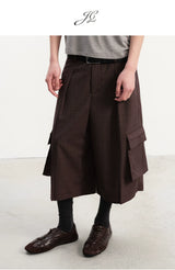 Straight Plaid Pleated Cargo Shorts
