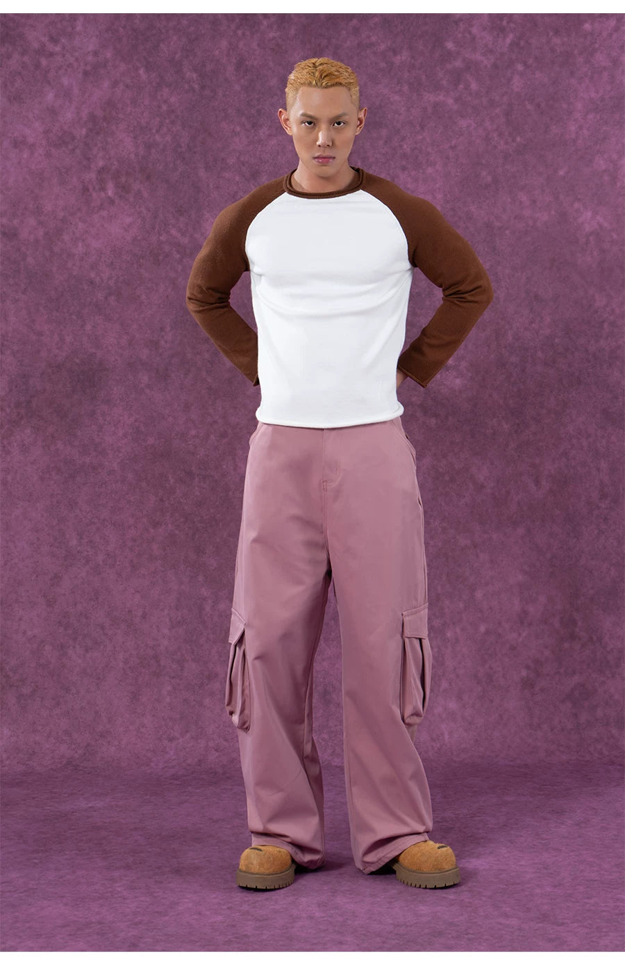 Men's Pink Beige Multi-pocket Cargo Pants