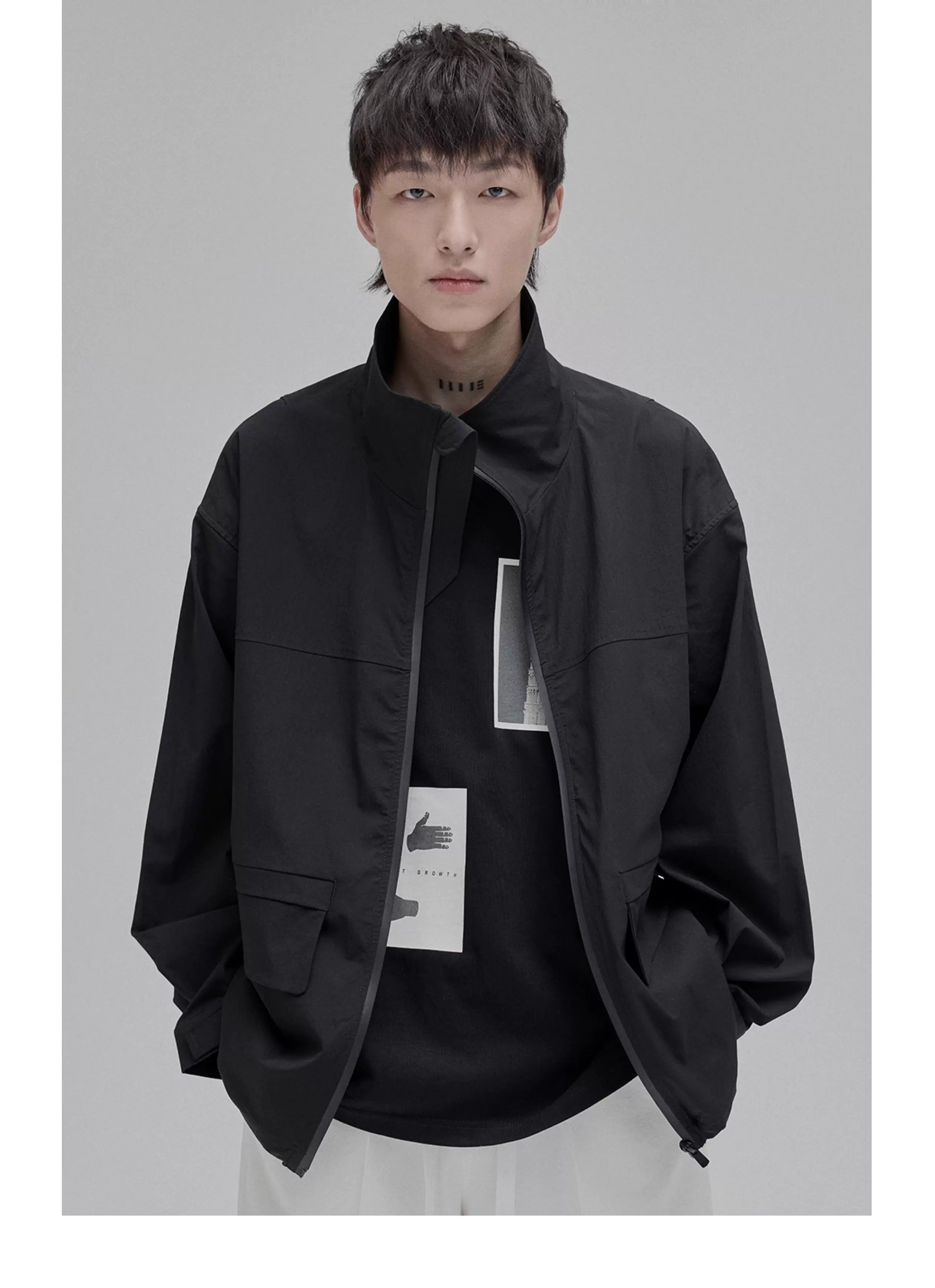 Color Block Zip Pocket Short Jacket