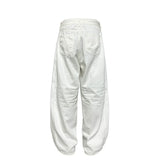 Pleated Distressed White Baggy Denim Jeans