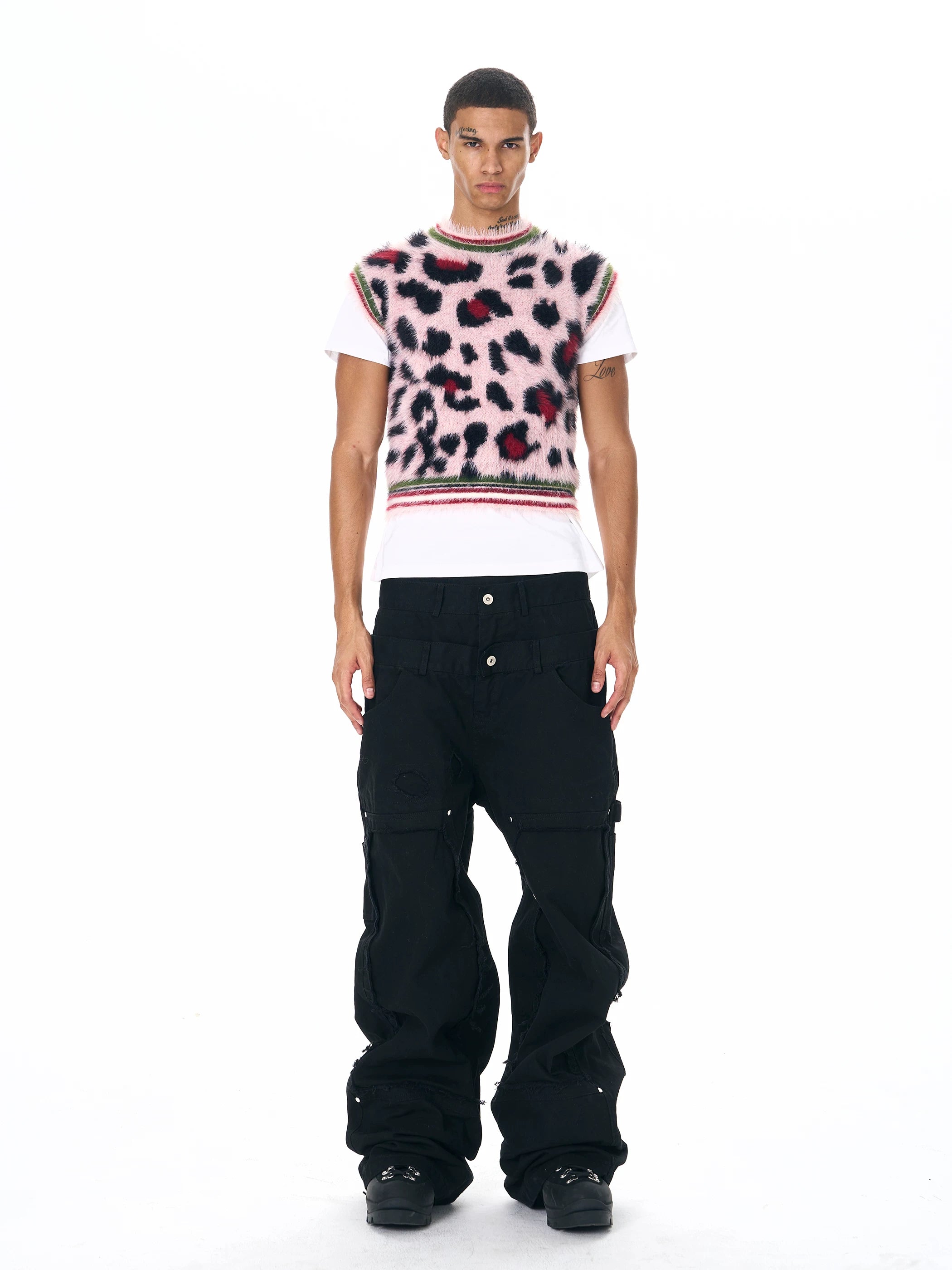 Men's Pink Leopard Print Fuzzy Vest