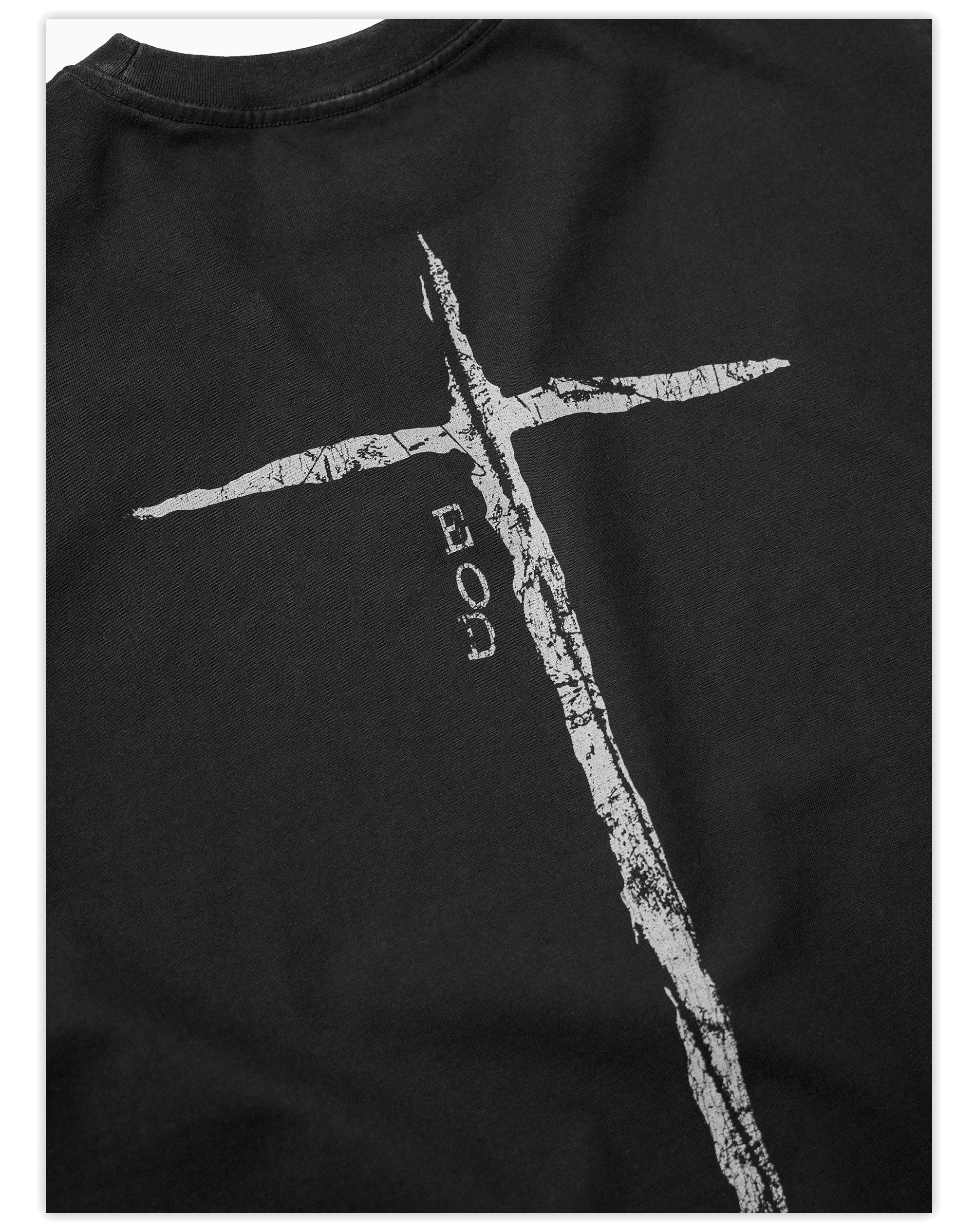 Washed Black Printed Cotton Loose T-Shirt