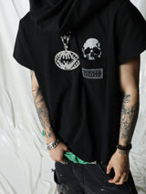 Black Skull Print Pocket Tee