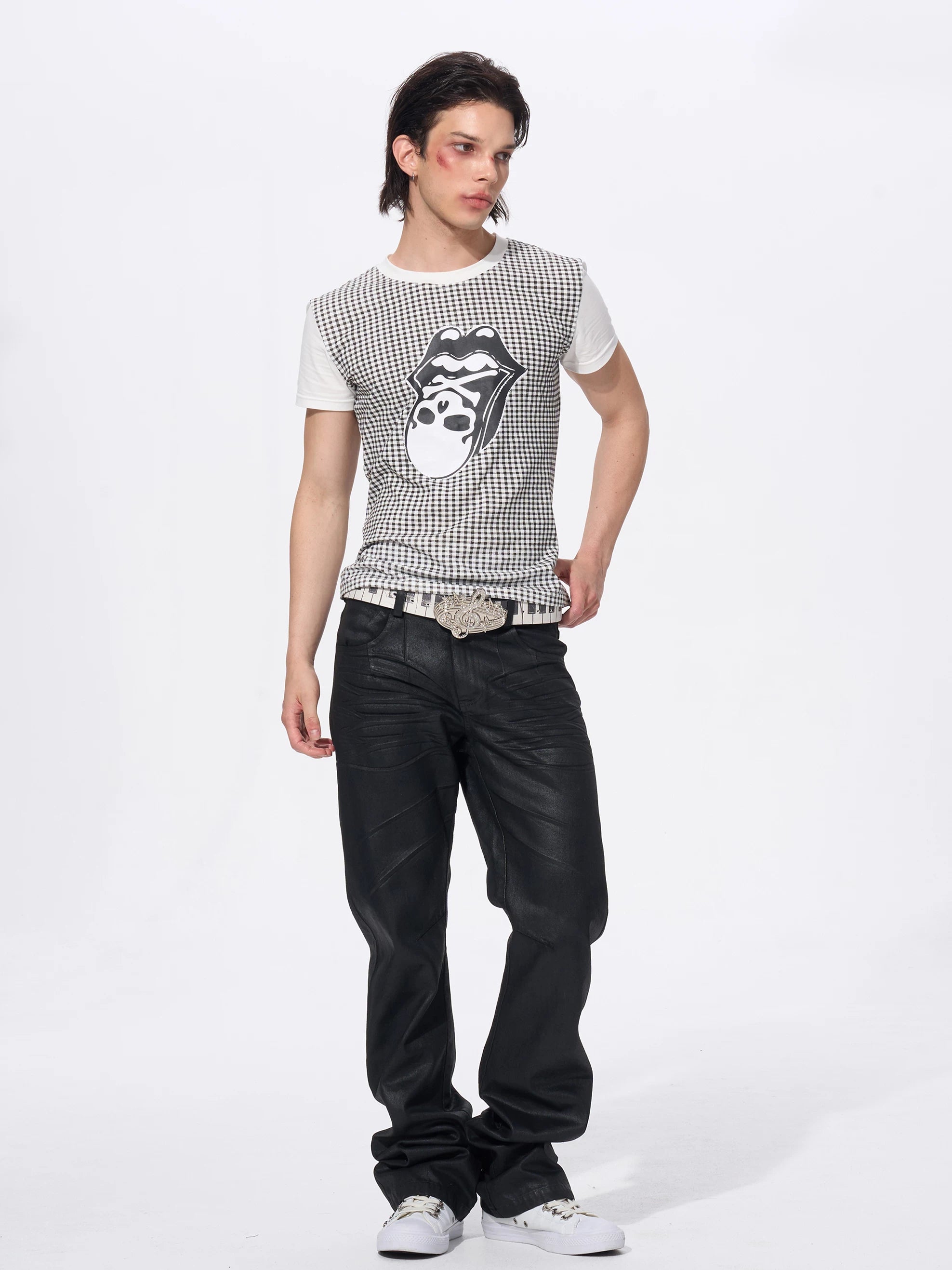 Men's Skull Print Plaid Tees