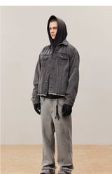 Men's Washed Frayed Collared Denim Jacket