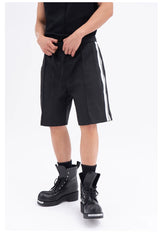 Black White Gray Striped Drawstring Shorts