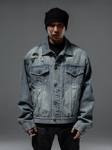 Loose Vintage Blue Distressed Denim Jacket