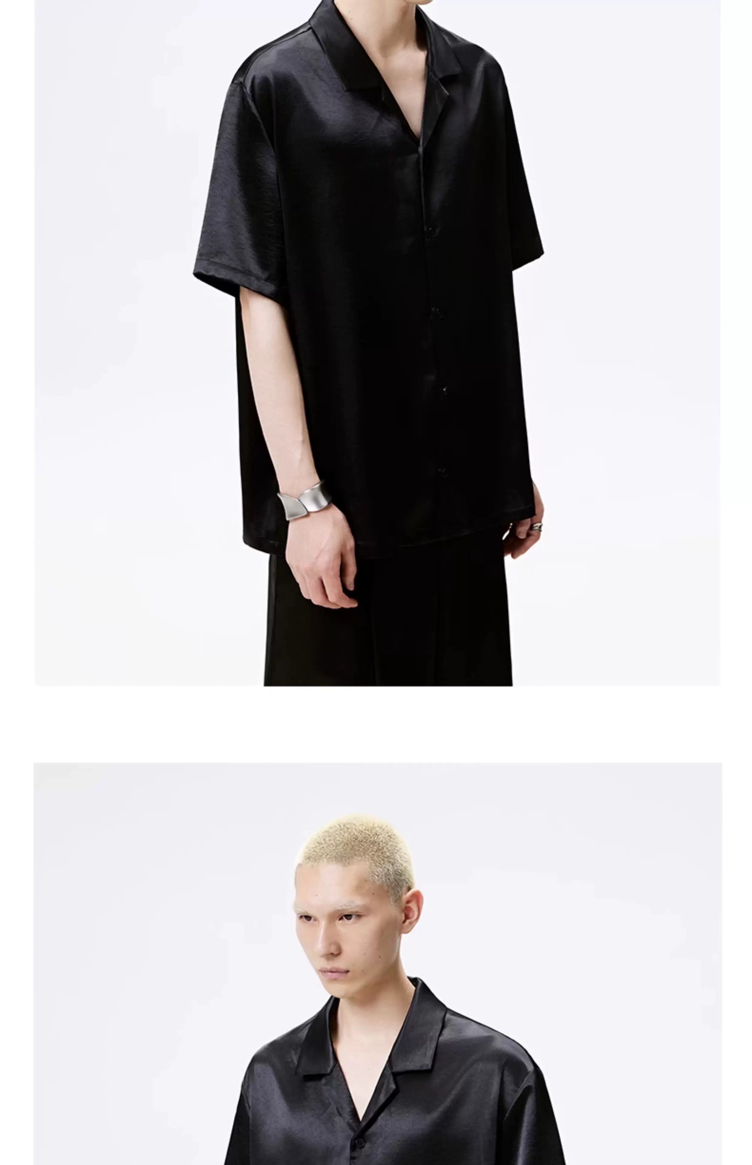 Cuban Collar Short Sleeve Satin Shirt