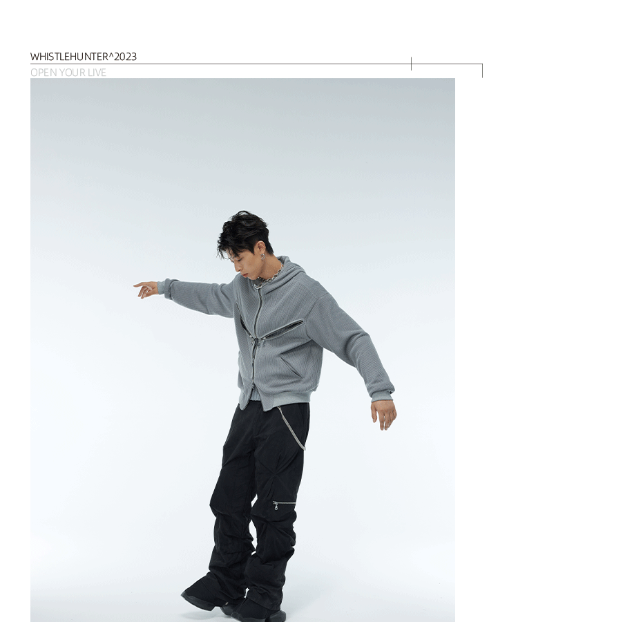 Two-Tone Cross Zip Hooded Turtleneck Cardigan
