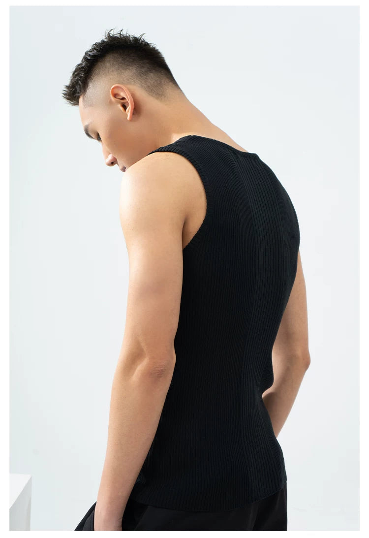Men's Slim Striped Ribbed Knit Vest