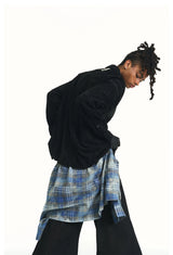 Washed Distressed Detachable Plaid Jeans