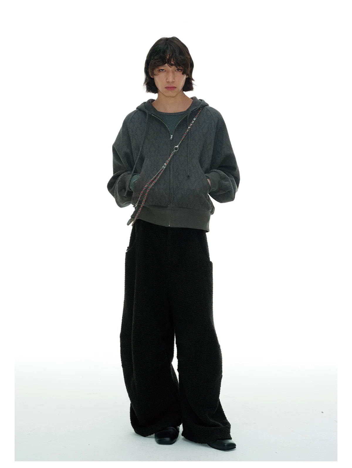 Zipper Jacquard Raglan Hoodie