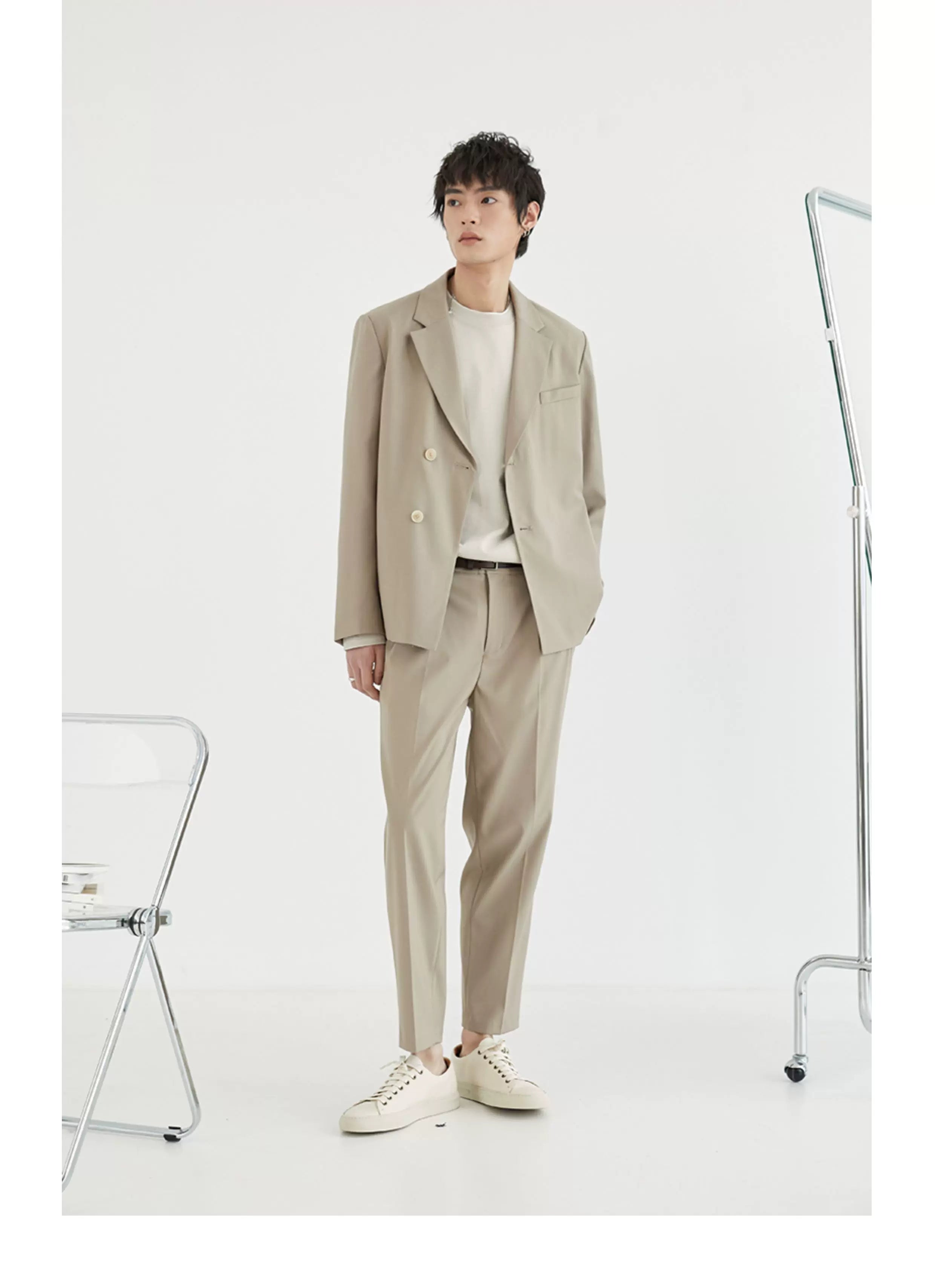 Double Pleated Wide Cropped Suit Pants