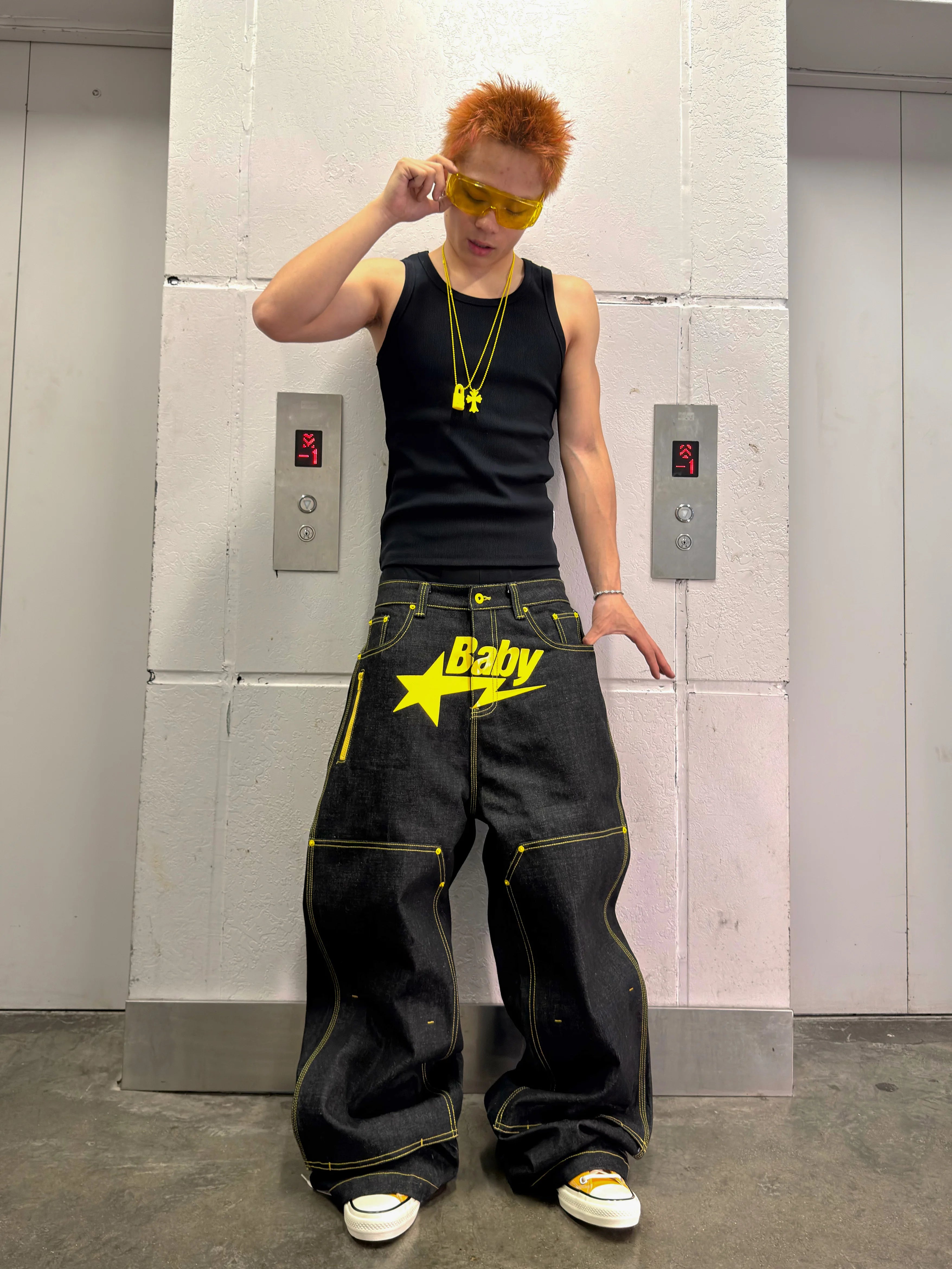 2000s Yellow BabySTA Bootleg Raw Jeans