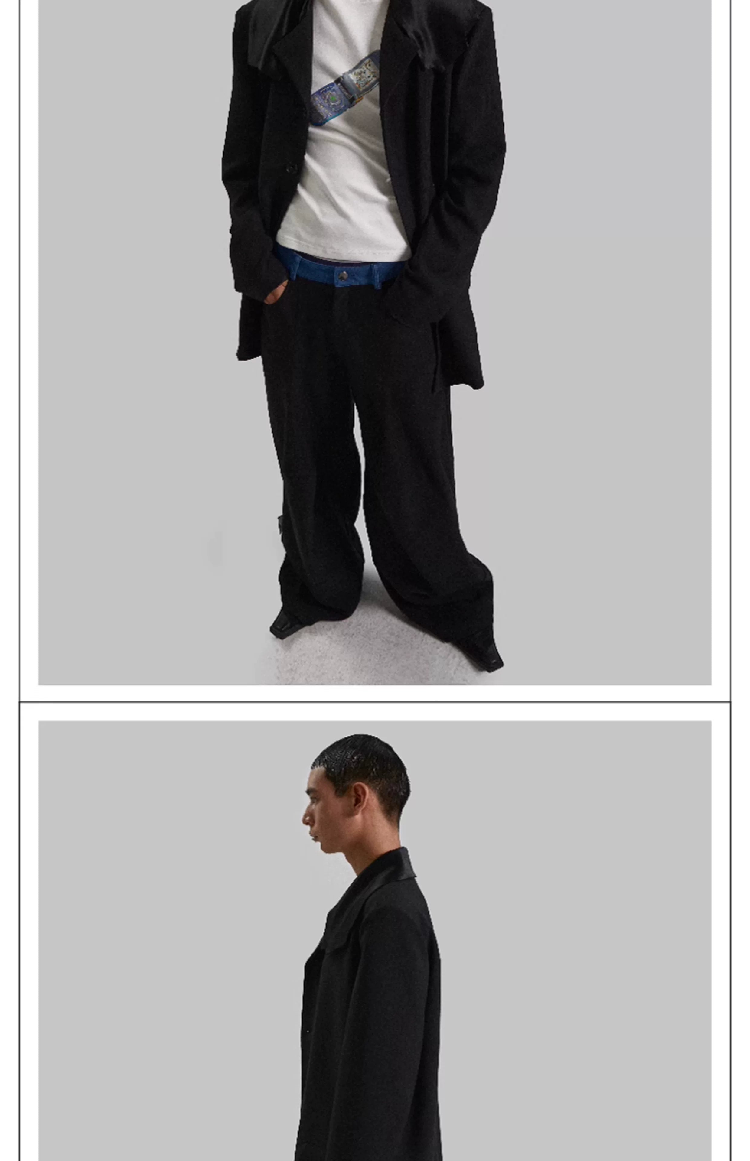Black Patchwork Wide Leg Floor-Length Pants