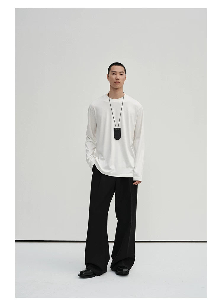 Waist-Adjustable Striped Flared Merino Wool Pants