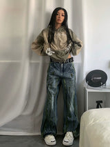 American Wide-Leg Washed Dirtyfit Jeans